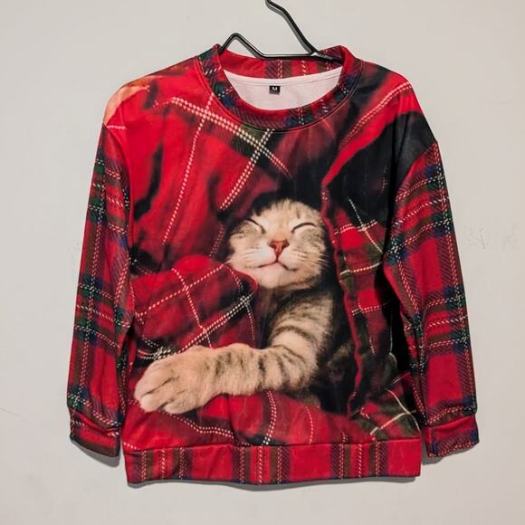 no brand Other - Red Plaid Christmas Cat Adults Sweatshirt Size M